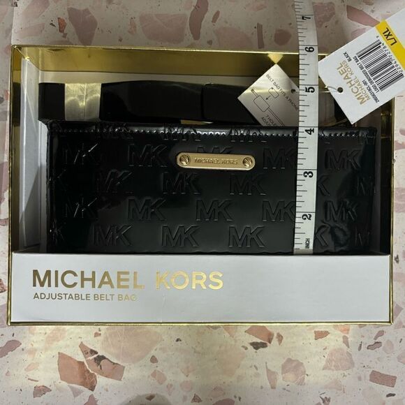 Michael Kors MK Logo Debossed Adjustable Belt Bag Patent Leather Black L/XL - Picture 8 of 13